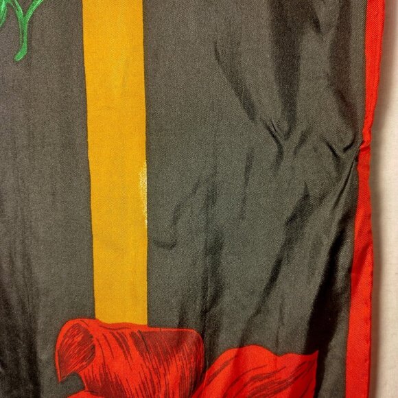 Golden Camel Silk Scarf Hand Rolled Black Red Floral Rectangle Fashion 16x58" - Picture 9 of 11